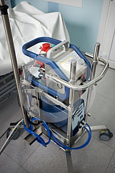 Medicine and health. Extracorporeal membrane oxygenation. Working ecmo machine in intensive care department