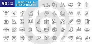 Medicine and Health symbols - minimal thin line web icon set.