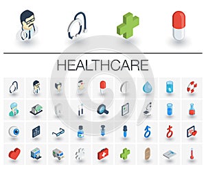 Medicine and healthcare isometric icons. 3d vector