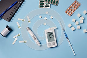 Medicine, healthcare, technology and online pharmacy concept. A diabetic measures your blood glucose