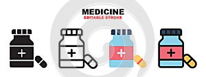 Medicine icon set with different styles. Editable stroke and pixel perfect. Can be used for web, mobile, ui and more