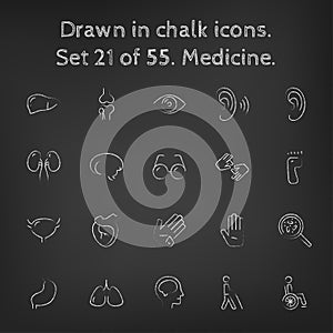 Medicine icon set drawn in chalk