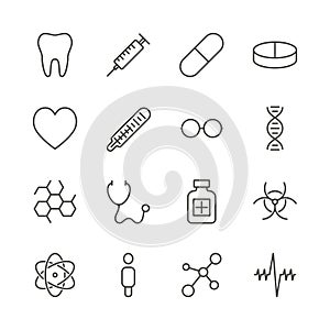 Medicine icon set vector. Line health symbol collection isolated