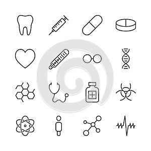 Medicine icon set vector. Line health symbol collection isolated. Trendy flat outline ui sign desig