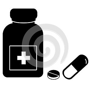 Medicine icon on white background. pills and capsule icon. photo