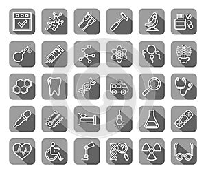 Medicine, icons, contour drawing, flat, gray, vector.