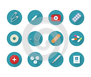 Medicine Icons Set Collection on Web Buttons.