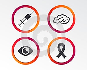 Medicine icons. Syringe, eye, brain and ribbon.