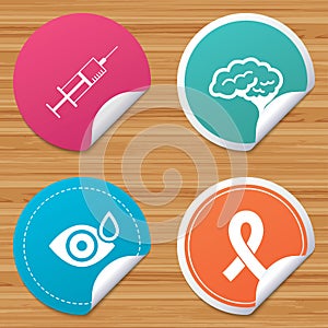Medicine icons. Syringe, eye, brain and ribbon.