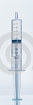 Medicine, Injection, vaccine and disposable syringe isolated, drug concept. Sterile vial medical. Macro close up on