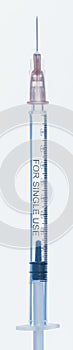 Medicine, Injection, vaccine and disposable syringe isolated, drug concept. Sterile vial medical. Macro close up on