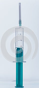 Medicine, Injection, vaccine and disposable syringe isolated, drug concept. Sterile vial medical. Macro close up on