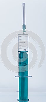 Medicine, Injection, vaccine and disposable syringe isolated, drug concept. Sterile vial medical. Macro close up on