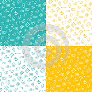 Medicine ison seamless pattern flat line set of 4 mint yellow white