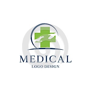 Medicine logo design with negative space hand in cros