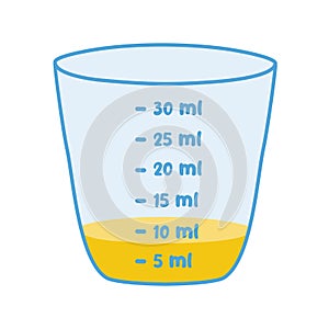 Medicine measuring cup with liquid medicine or syrup, doodle style vector