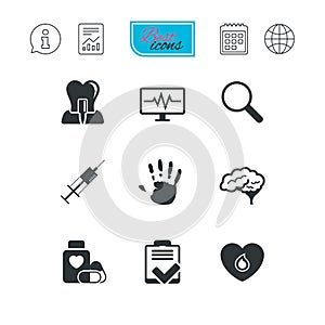 Medicine, medical health and diagnosis icons.