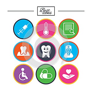 Medicine, medical health and diagnosis icons. photo