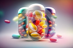 Medicine and medicines of the future. Science and health concept. Close up of pill seen inside. Generated by ai