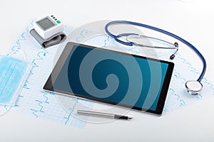 Medicine and modern technology concept with copyspace on tablet