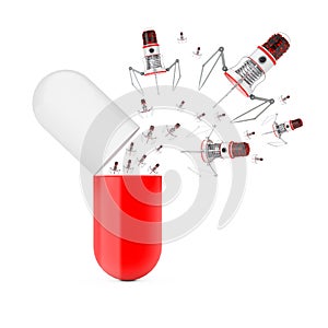 Medicine Nanotechnology Concept. Microscopic Nano Robots Go Out photo