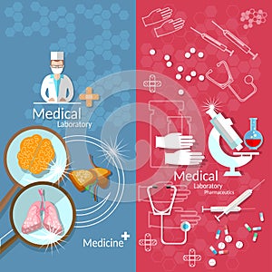 Medicine pharmaceuticals laboratory transplantation banners