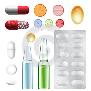 Medicine, pharmacy, hospital set of drugs vector