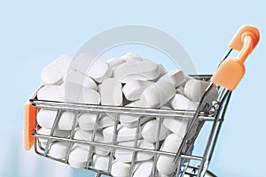 Medicine. Pharmacy. Shopping cart full of pills