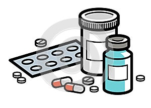 Medicine pharmacy theme medical bottles 3d vector illustration isolated, medicaments and drugs, health care meds cartoon, vitamins