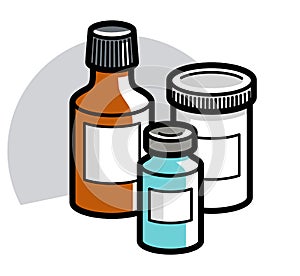 Medicine pharmacy theme medical bottles 3d vector illustration isolated, medicaments and drugs, health care meds cartoon, vitamins