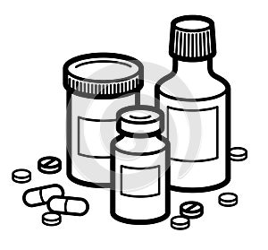 Medicine pharmacy theme medical bottles 3d vector illustration isolated, medicaments and drugs, health care meds cartoon, vitamins