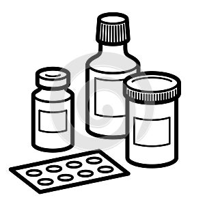 Medicine pharmacy theme medical bottles 3d vector illustration isolated, medicaments and drugs, health care meds cartoon, vitamins