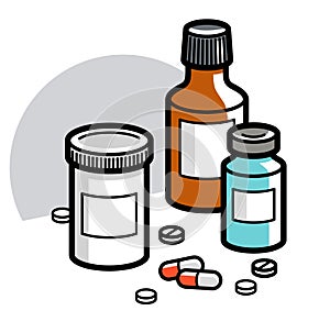 Medicine pharmacy theme medical bottles 3d vector illustration isolated, medicaments and drugs, health care meds cartoon, vitamins