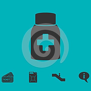 Medicine Pill bottle icon flat