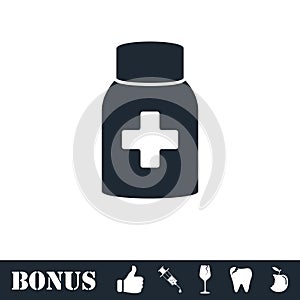 Medicine Pill bottle icon flat