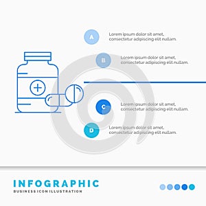 medicine, Pill, capsule, drugs, tablet Infographics Template for Website and Presentation. Line Blue icon infographic style vector