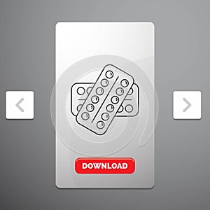 medicine, Pill, drugs, tablet, patient Line Icon in Carousal Pagination Slider Design & Red Download Button