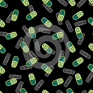 Medicine pills seamless doctors care pattern for wrapping paper and linens and fabrics and medicaments packaging