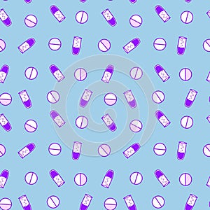 Medicine pills seamless doctors care pattern for wrapping paper and linens and fabrics and medicaments packaging