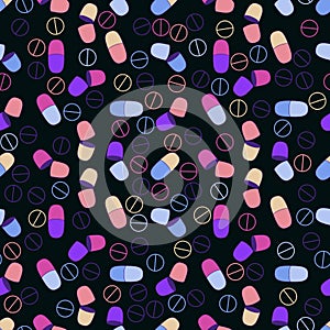 Medicine pills seamless doctors care pattern for wrapping paper and linens and fabrics and medicaments packaging