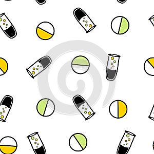 Medicine pills seamless doctors care pattern for wrapping paper and linens and fabrics and medicaments packaging