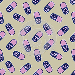 Medicine pills seamless doctors care pattern for wrapping paper and linens and fabrics and medicaments packaging