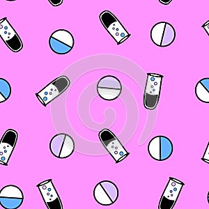 Medicine pills seamless doctors care pattern for wrapping paper and linens and fabrics and medicaments packaging