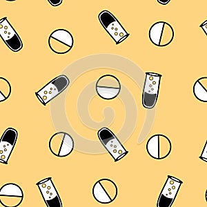 Medicine pills seamless doctors care pattern for wrapping paper and linens and fabrics and medicaments packaging