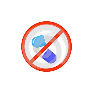 Medicine pills warning icon. Medicament forbidden sign treatment ban, antibiotic warning.