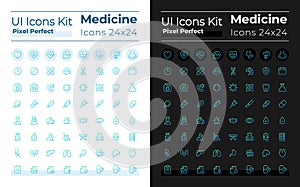 Medicine pixel perfect gradient linear ui icons set for dark, light mode