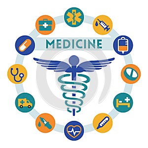 Medicine related info graphic, flat style