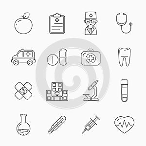 Medicine thin line icons