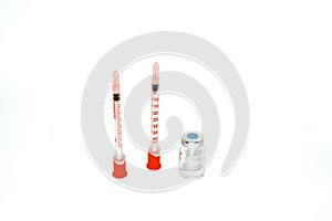 Medicine,vaccine,virus antidote, antivirus with injection syringe straight isolated on white background for medical science