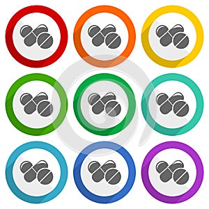 Medicine vector icons, set of colorful flat design buttons for webdesign and mobile applications